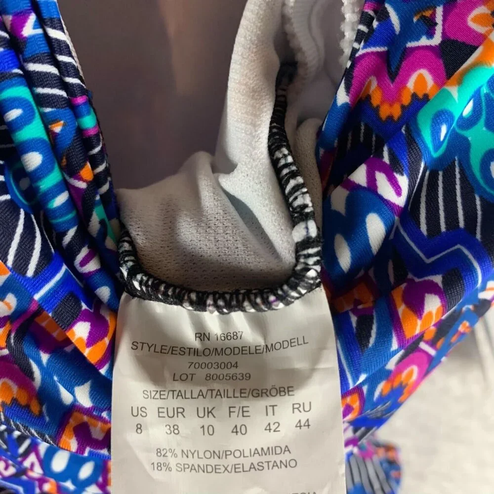 Swim Solutions Navy Multi Tummy-Control Shirred One-Piece Swimsuit Sz 8 NWT 9401 - Picture 7 of 11